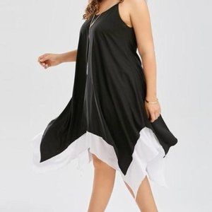 Handkerchief Hem Flyaway Dress (White & Black)